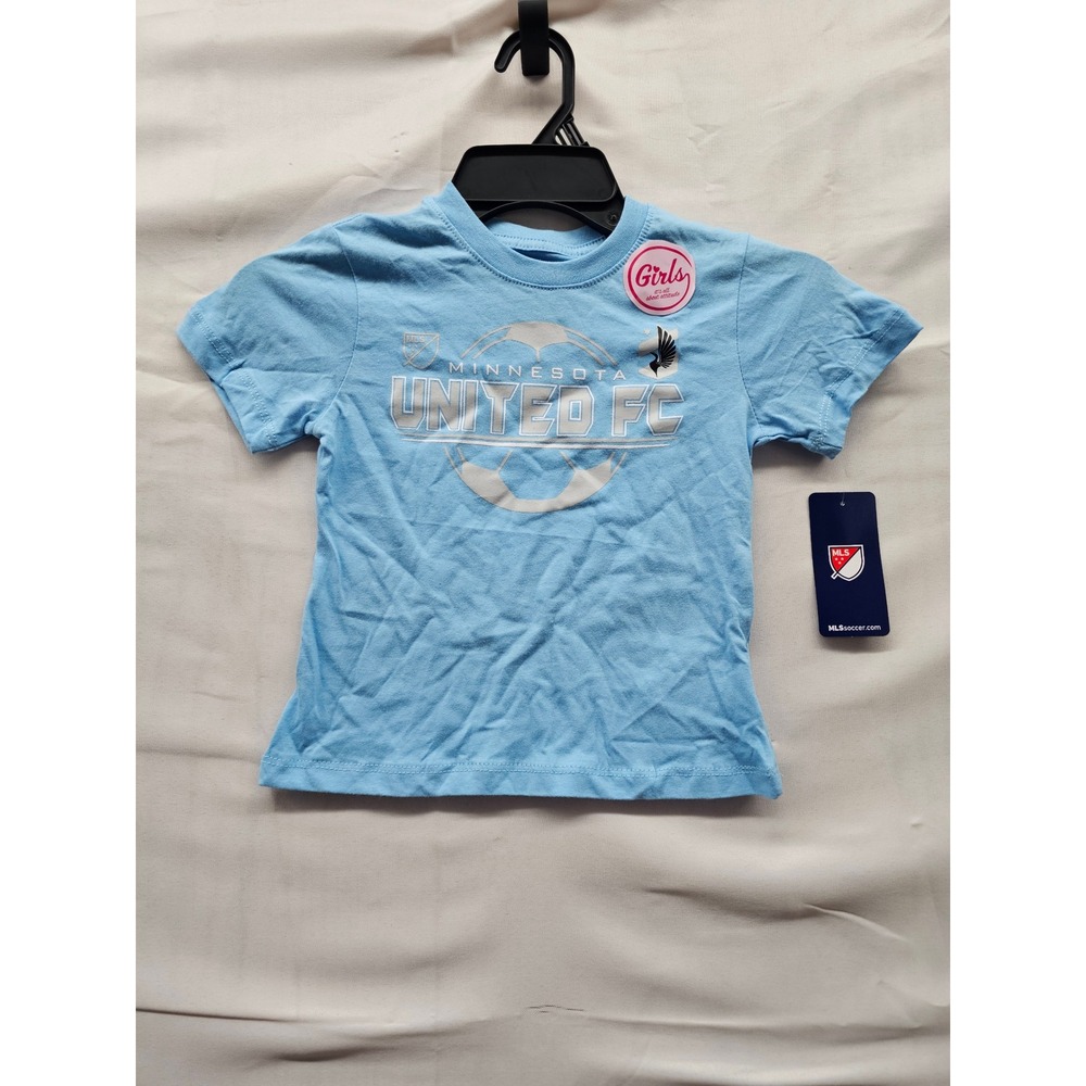 MLS Girls Minnesota United FC T-Shirt Blue Cotton Athletic Size XS (4/5)